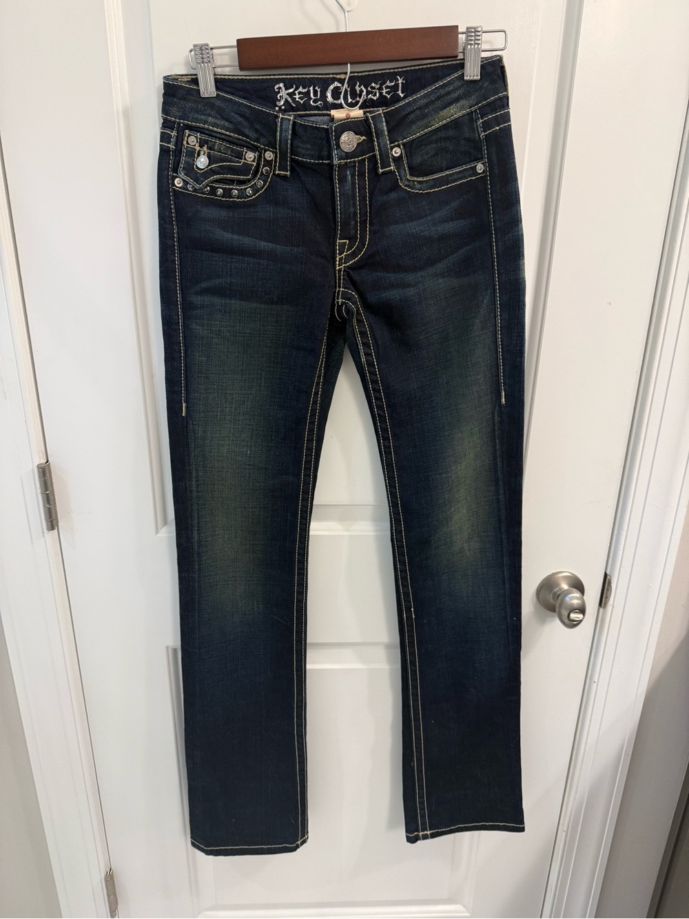 Vtg Key Closet KC Art Collection Embellished Y2K Jeans Swarovski Bling Inseam 34